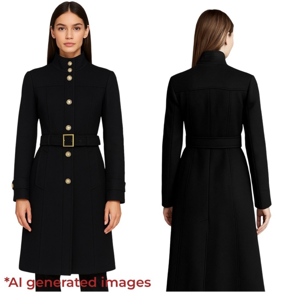 Vintage Dolce & Gabbana Wool Coat Black Gold Button Belted High Collar IT44 US 8 - Picture 3 of 16